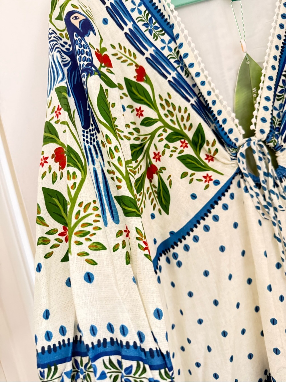 FARM Rio White Maxi Dress with Blue Floral & Green Leaf Motif - Picture 5 of 7